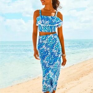 Lilly Pulitzer Blue and White Tropical Two-Piece Set NWT